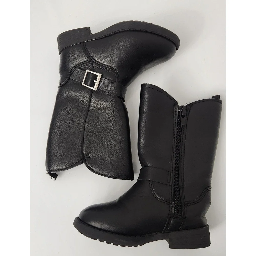 OshKosh Black Faux Leather Side Zip Fashion Riding boots shoes Toddler‎ Size 5